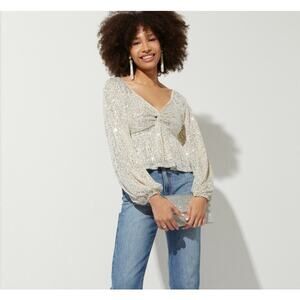 Francescas Nicolette Sequin Front Twist Blouse Size L